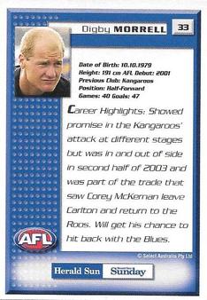 2004 Select Herald Sun AFL #33 Digby Morrell Back